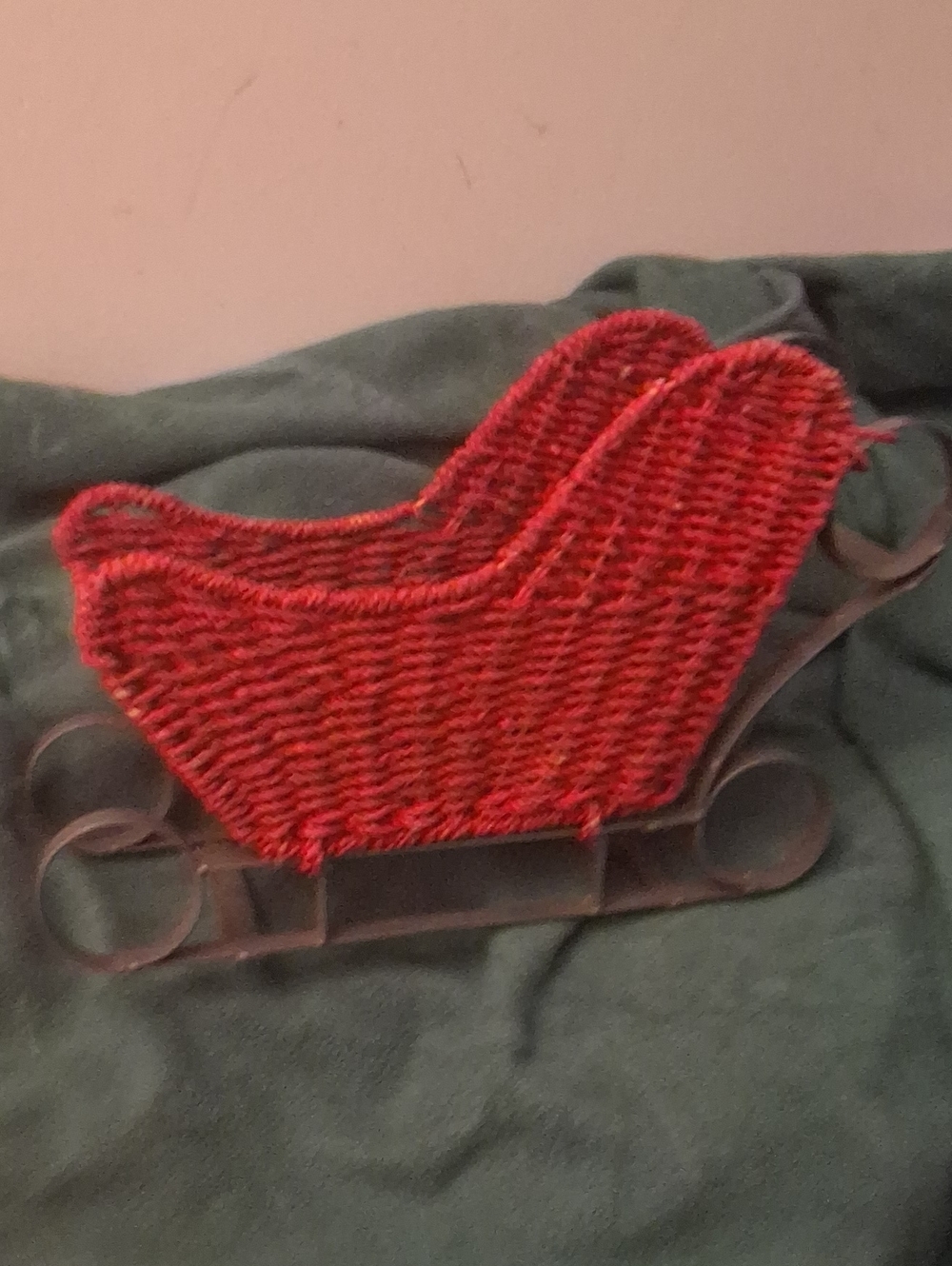 Macy's Red Wicker Decorative Sleigh with Iron Runners
